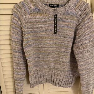 Steve Madden Women's Heathered Striped Sweater - Gray and Cream